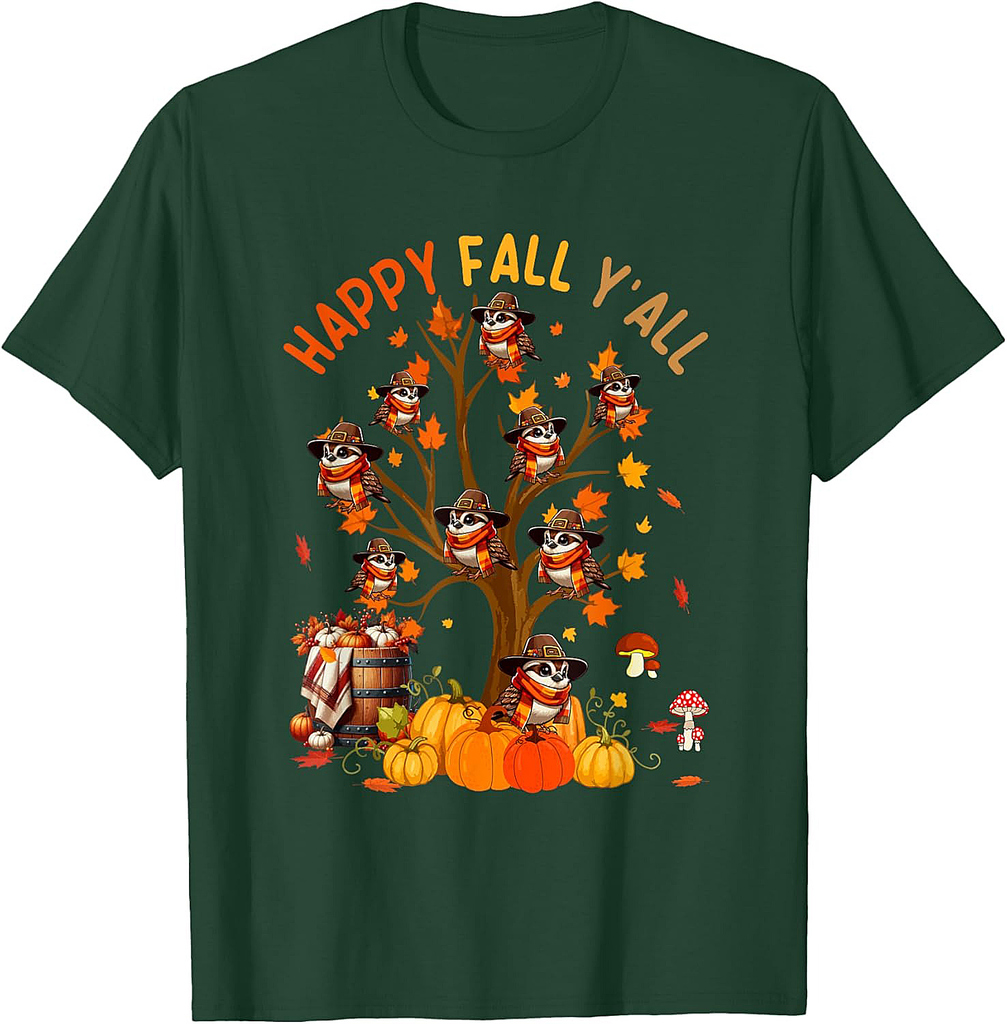 Fall Y'all Group Sparrows On Fall Tree Pumpkins Thanksgiving T-Shirt