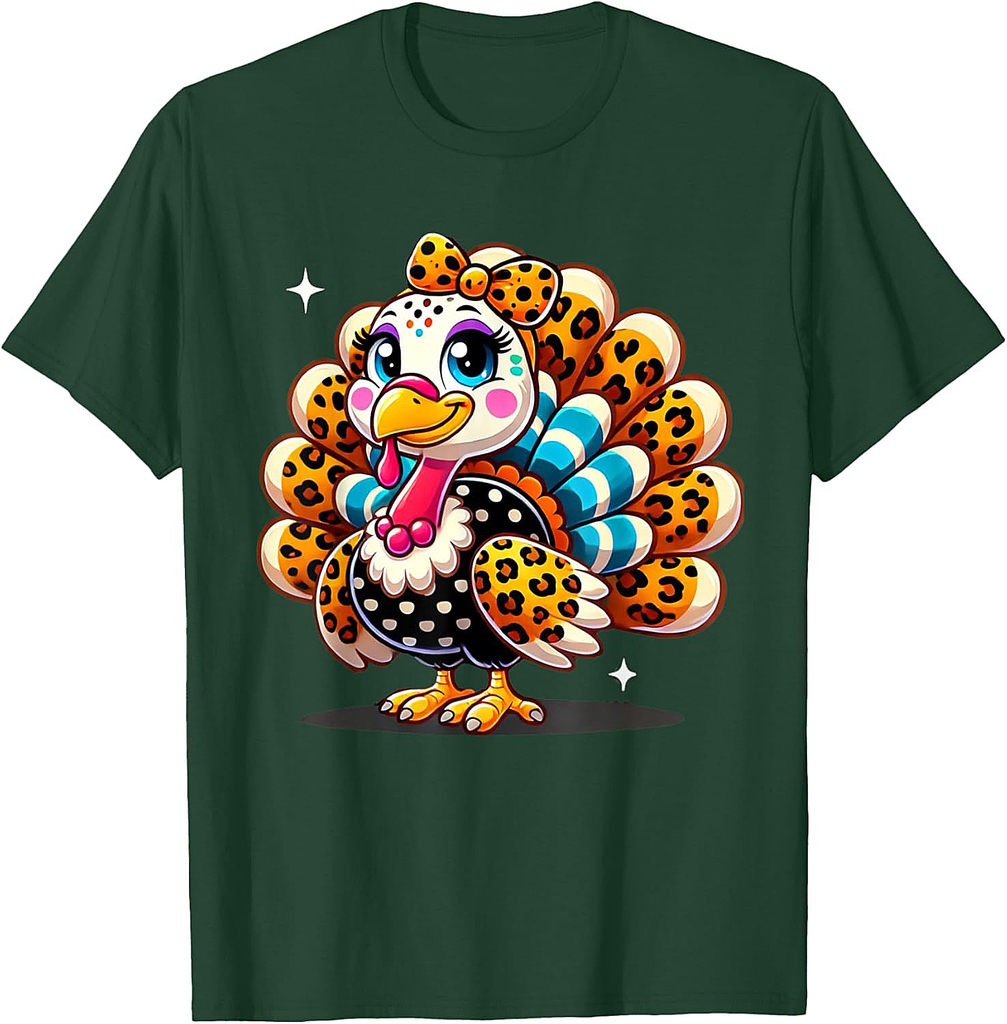 Cute Leopard Print Autumn Fall Thanksgiving Turkey T-Shirt