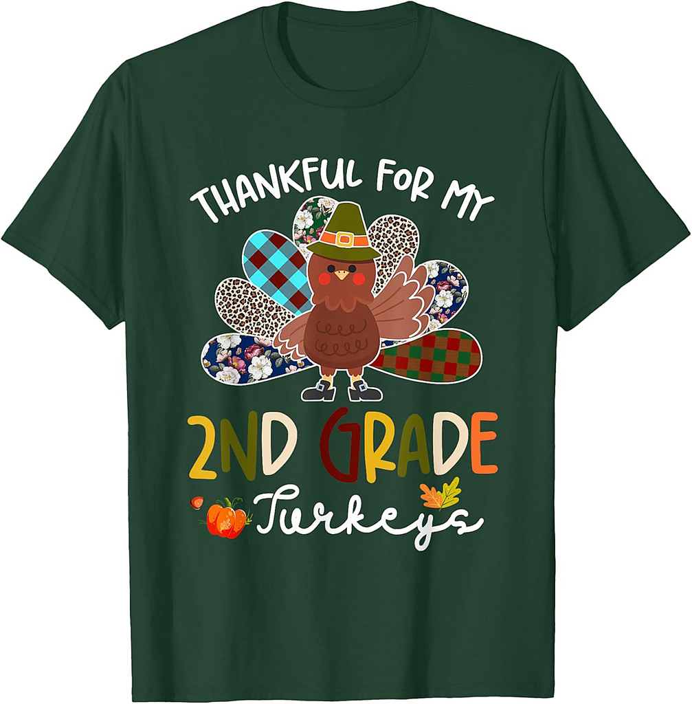 Thankful for My 2nd Grade Turkeys Teacher Thanksgiving Fall T-Shirt