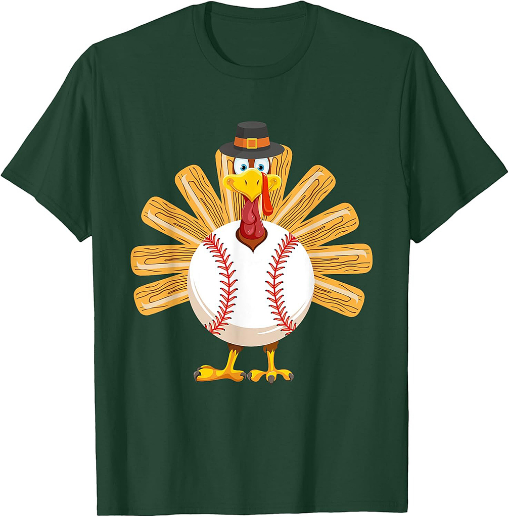 Baseball Turkey Thanksgiving Shirt for Boys Toddlers Mom T-Shirt