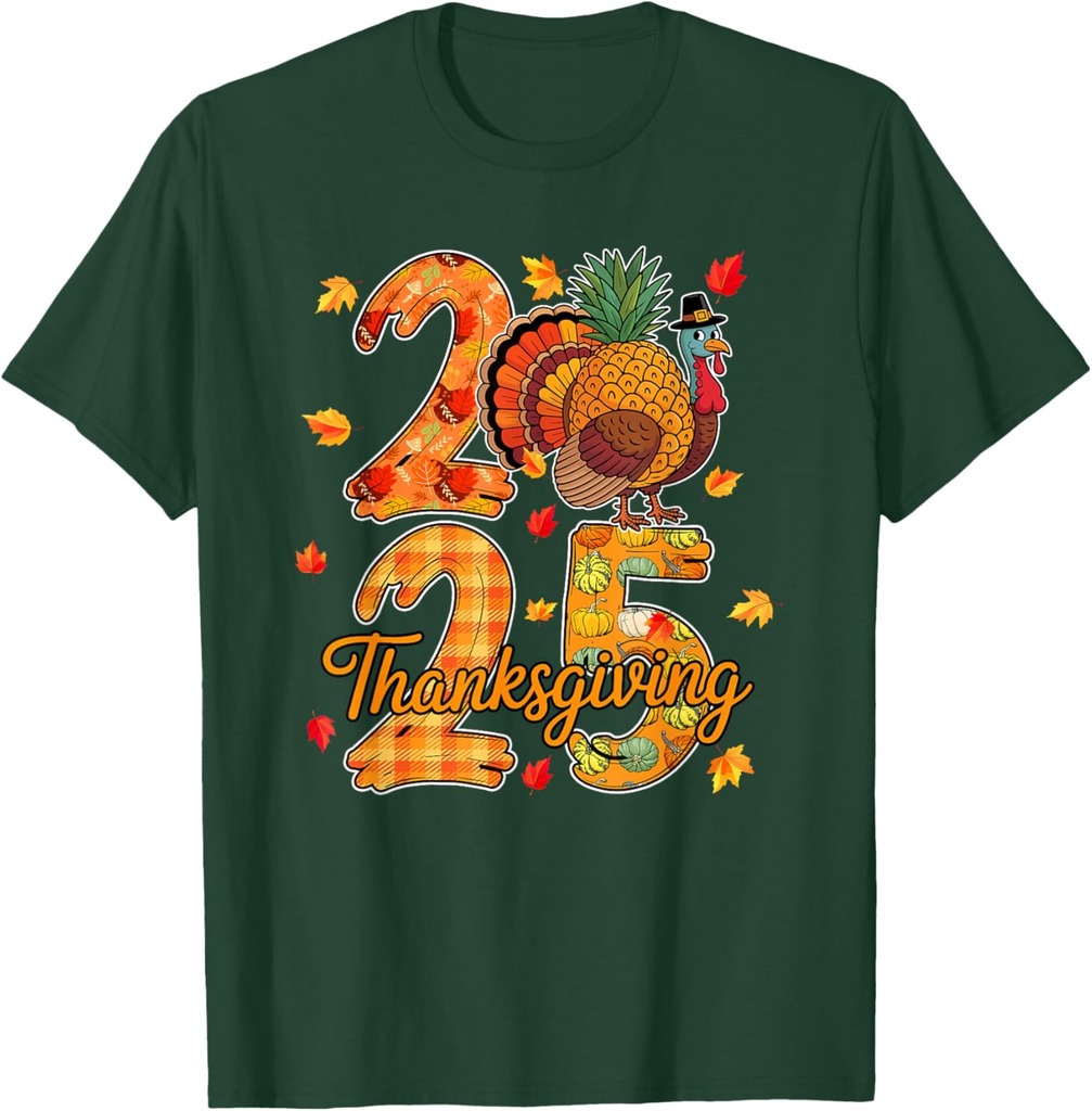 Thanksgiving 2025 Cute Turkey As Pineapple Vegan Fall Leaves T-Shirt