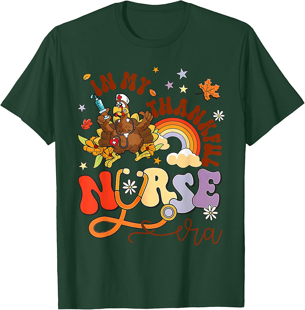 In My Thankful Nurse Era Boho Rainbow Thanksgiving Matching T-Shirt