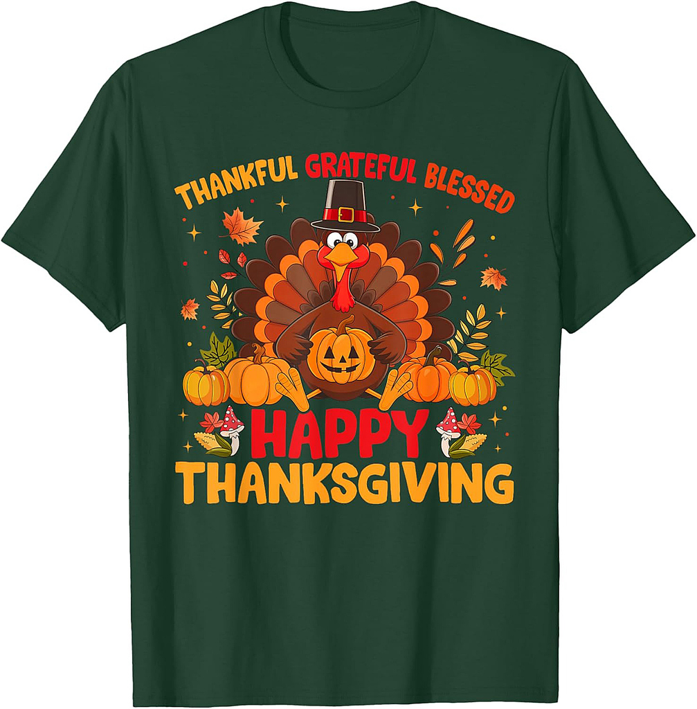 Happy Thanksgiving Thankful Grateful Blessed Turkey Women T-Shirt