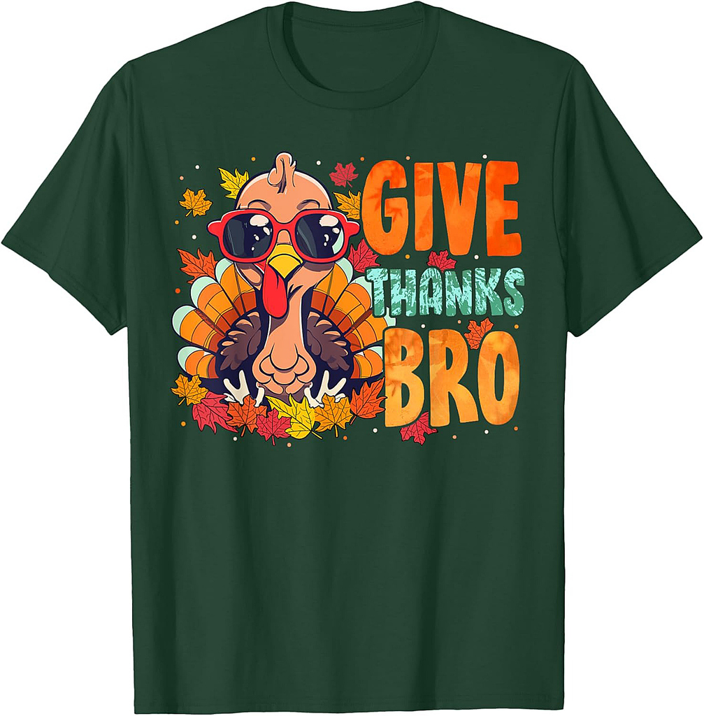 Give Thanks Bro Thanksgiving Thankful Turkey Fall Leaves T-Shirt