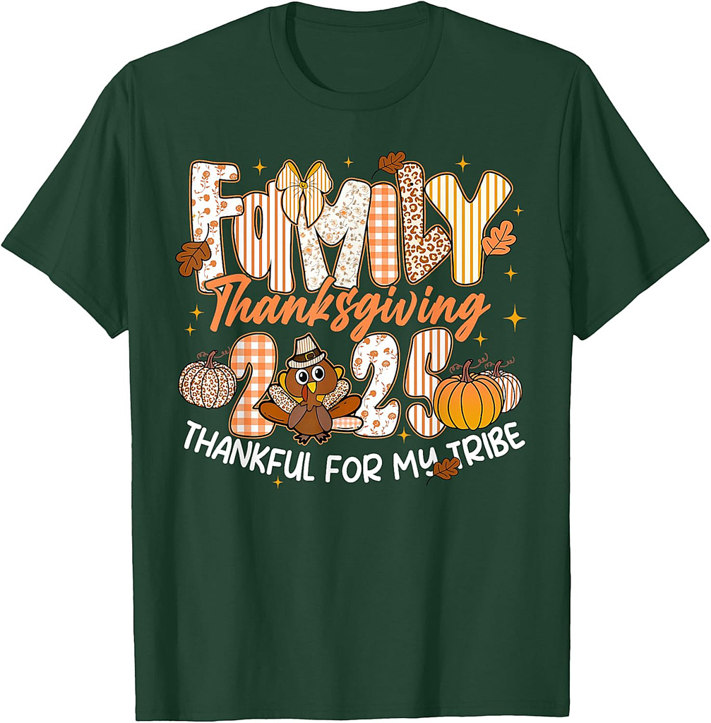 Family Thanksgiving 2025 Thankful for My Tribe Turkey Autumn T-Shirt