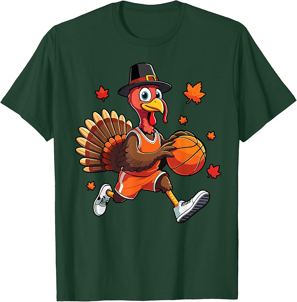 Turkey Playing Basketball Thanksgiving Basketball Player Boy T-Shirt