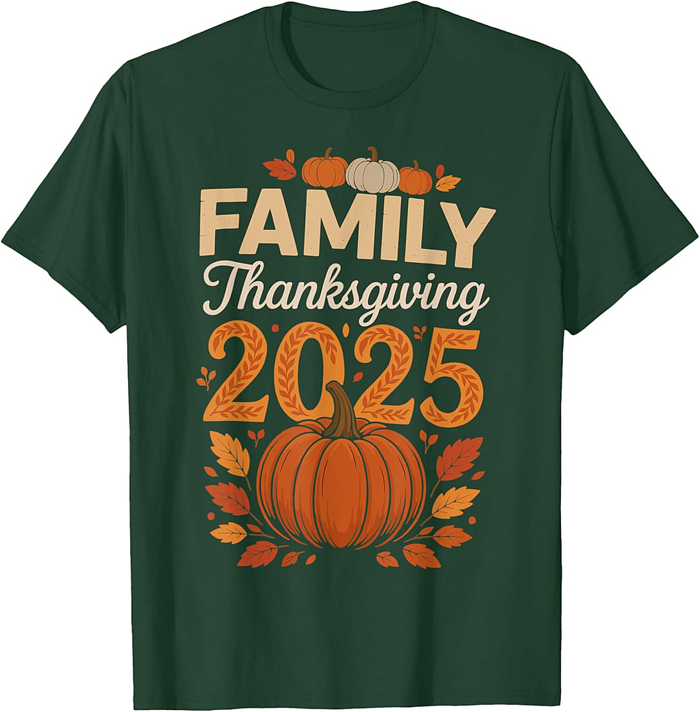 Family Thanksgiving 2025 Crew Pumpkin Turkey Group Matching T-Shirt