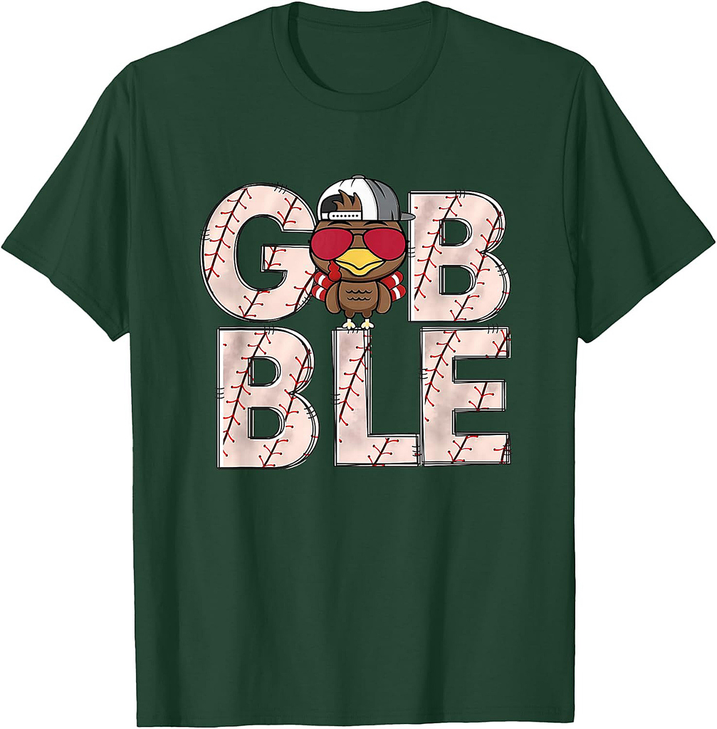 Baseball Gobble Turkey Thanksgiving Catcher Pitcher Boys T-Shirt