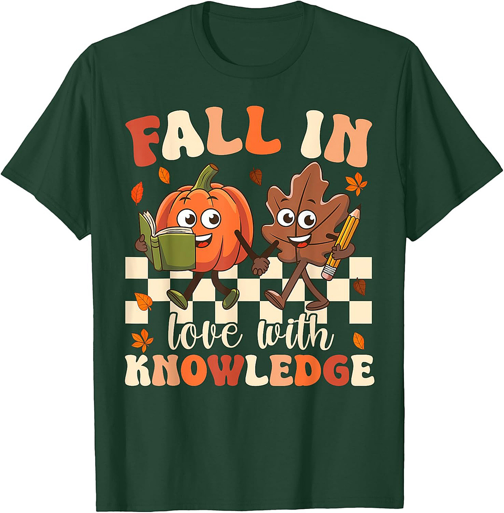 Fall In Love With knowledge Teacher Thanksgiving Pumpkin T-Shirt