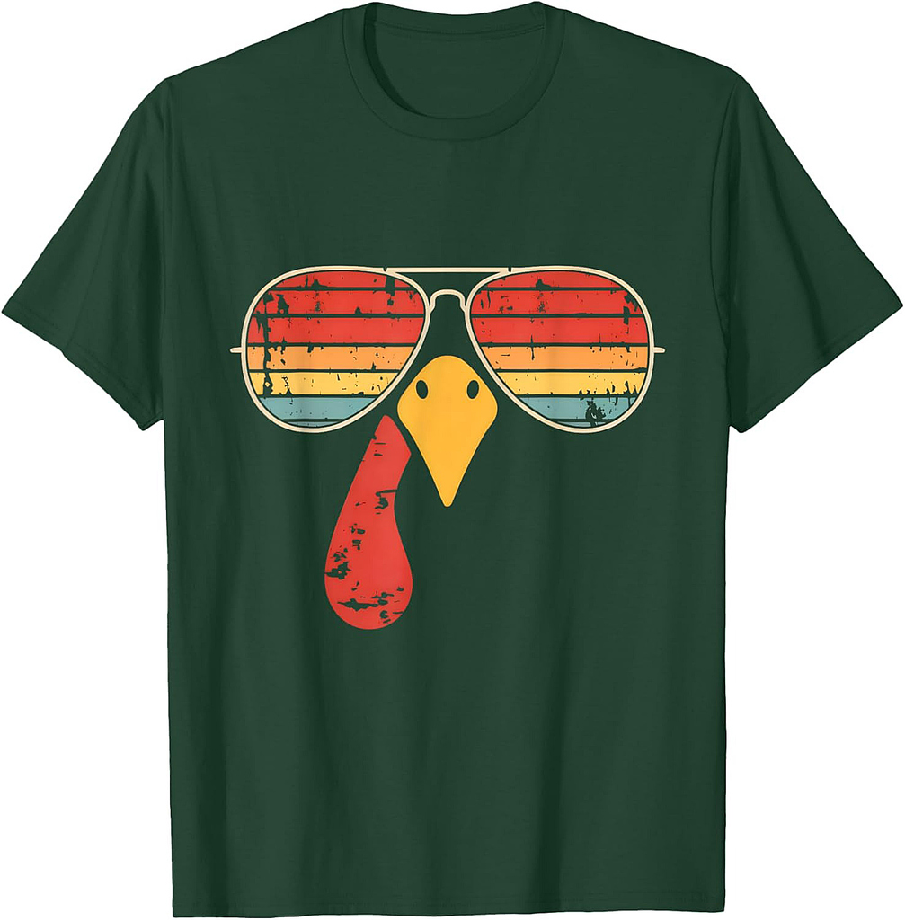 Cool Vintage Turkey Face With Sunglasses Funny Thanksgiving T-Shirt
