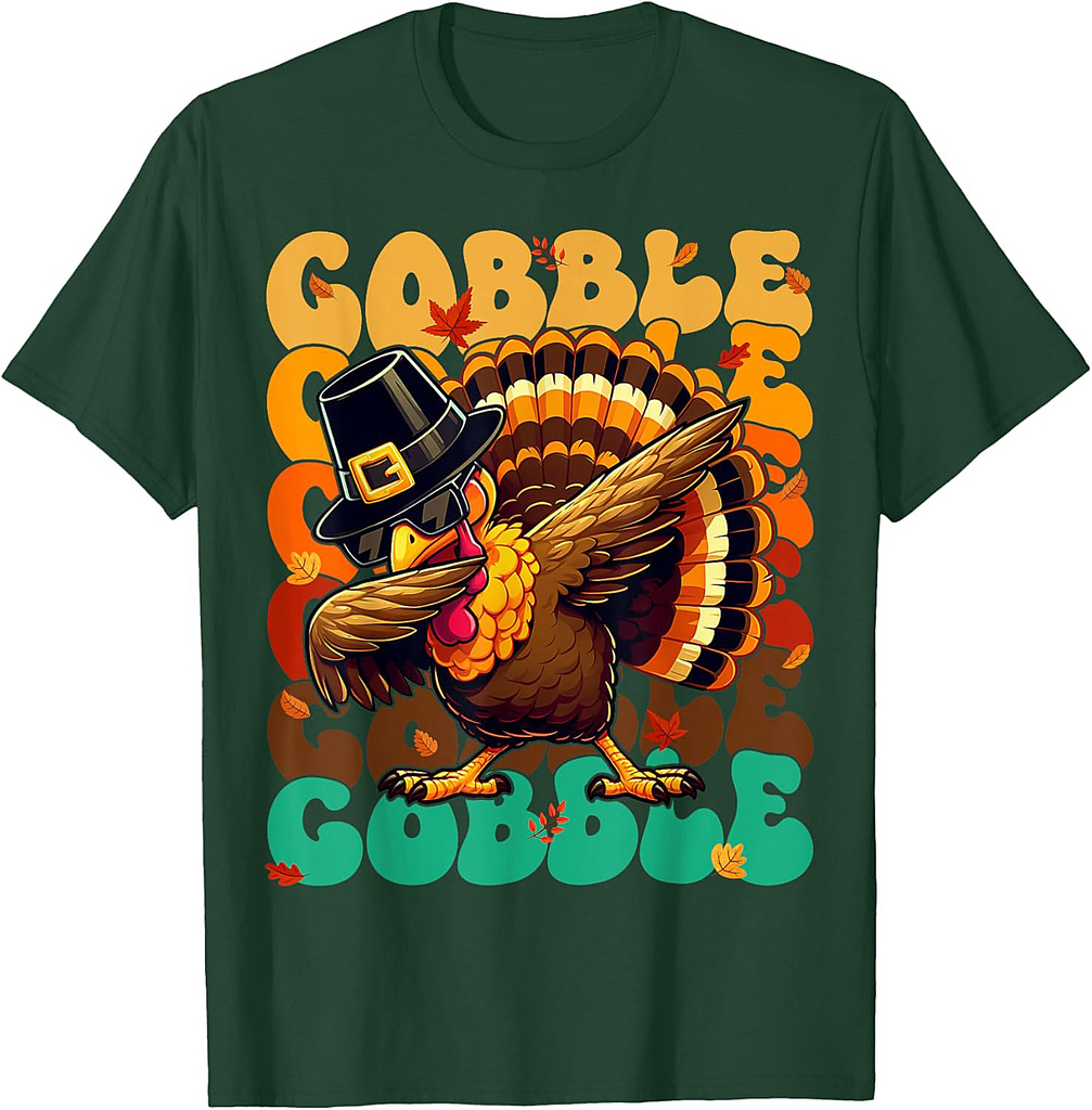 Thanksgiving Dabbing Turkey Gobble Gobble Pilgrim Boys T-Shirt