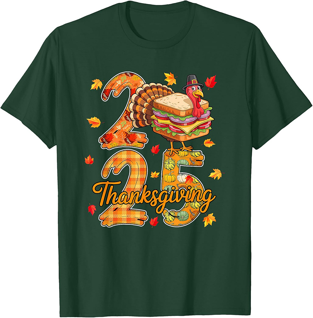 Thanksgiving 2025 Cute Turkey As Sandwich Food Lover Autumn T-Shirt