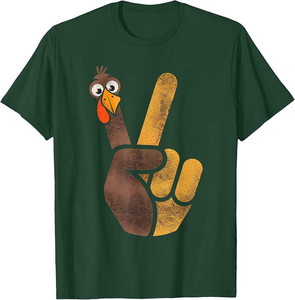 Funny Thanksgiving Cute Turkey Peace Sign Men Women T-Shirt