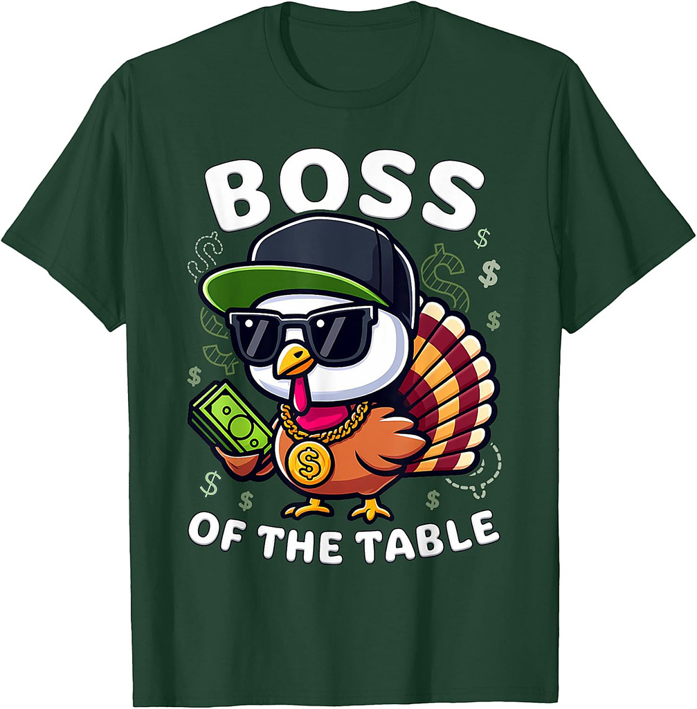 Thanksgiving Boy Funny Turkey Boss of the Table T-Shirt