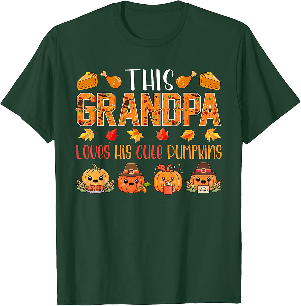 Grandpa Loves His Cute Pumpkins Thanksgiving Fall Pilgrim T-Shirt