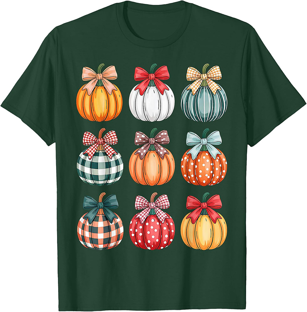 Coquette Bow Pumpkin Season Thanksgiving Autumn Fall Leaves T-Shirt