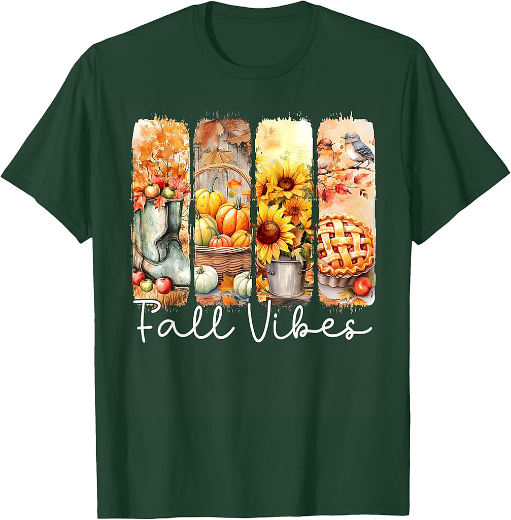 Fall Vibes Cozy Season Pumpkin Flower Pie Thanksgiving T-Shirt