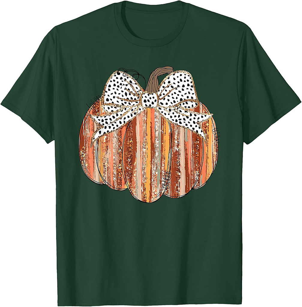 Coquette Bow Pumpkin Thanksgiving Rustic Fall Girl Women T-Shirt