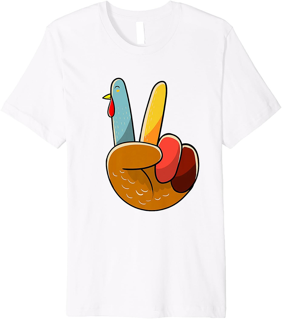 Turkey Peace Hand Sign Thanksgiving Thankful Women Girl Premium T-Shirt