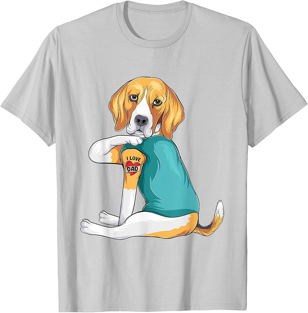 Father's Day Gift Funny Dog Dad Beagle I Love Dad Tattoo T-Shirt