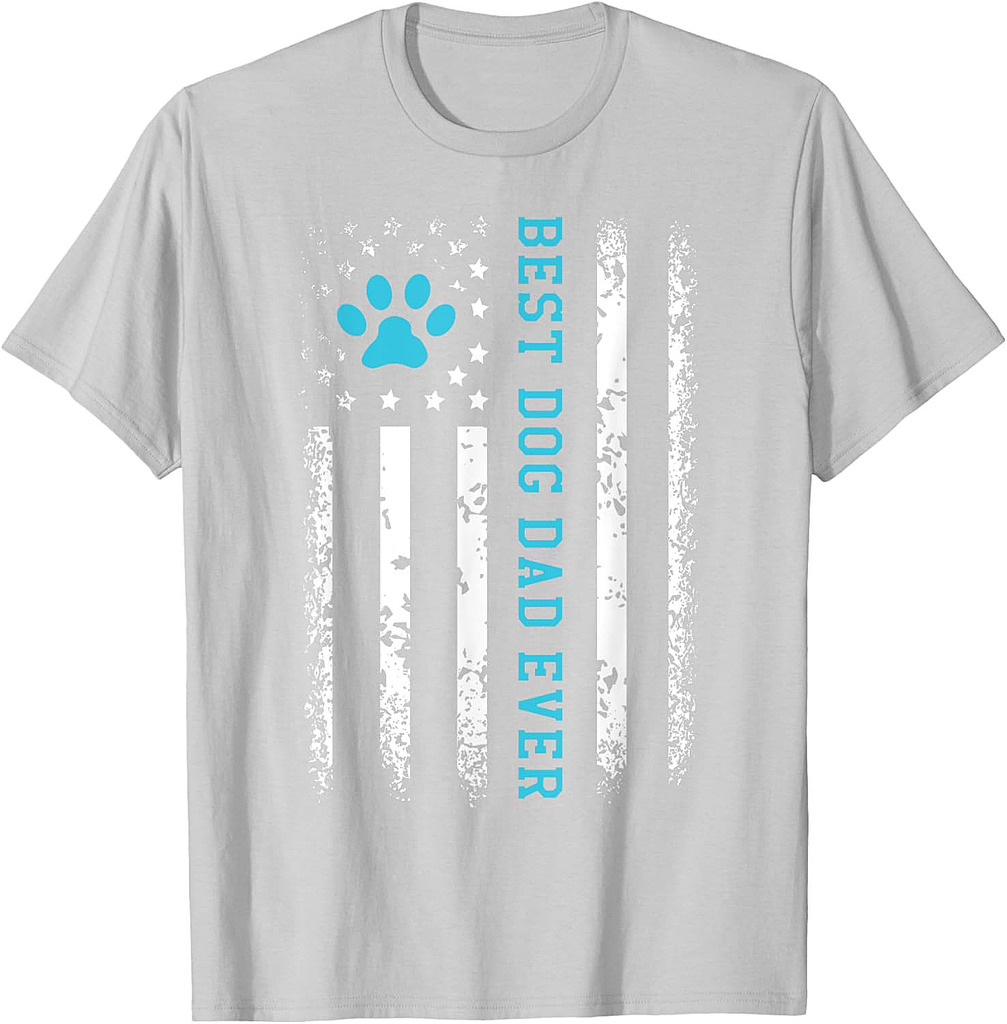 USA Flag Best Dog Dad Ever American Puppy Lover Paw T-Shirt