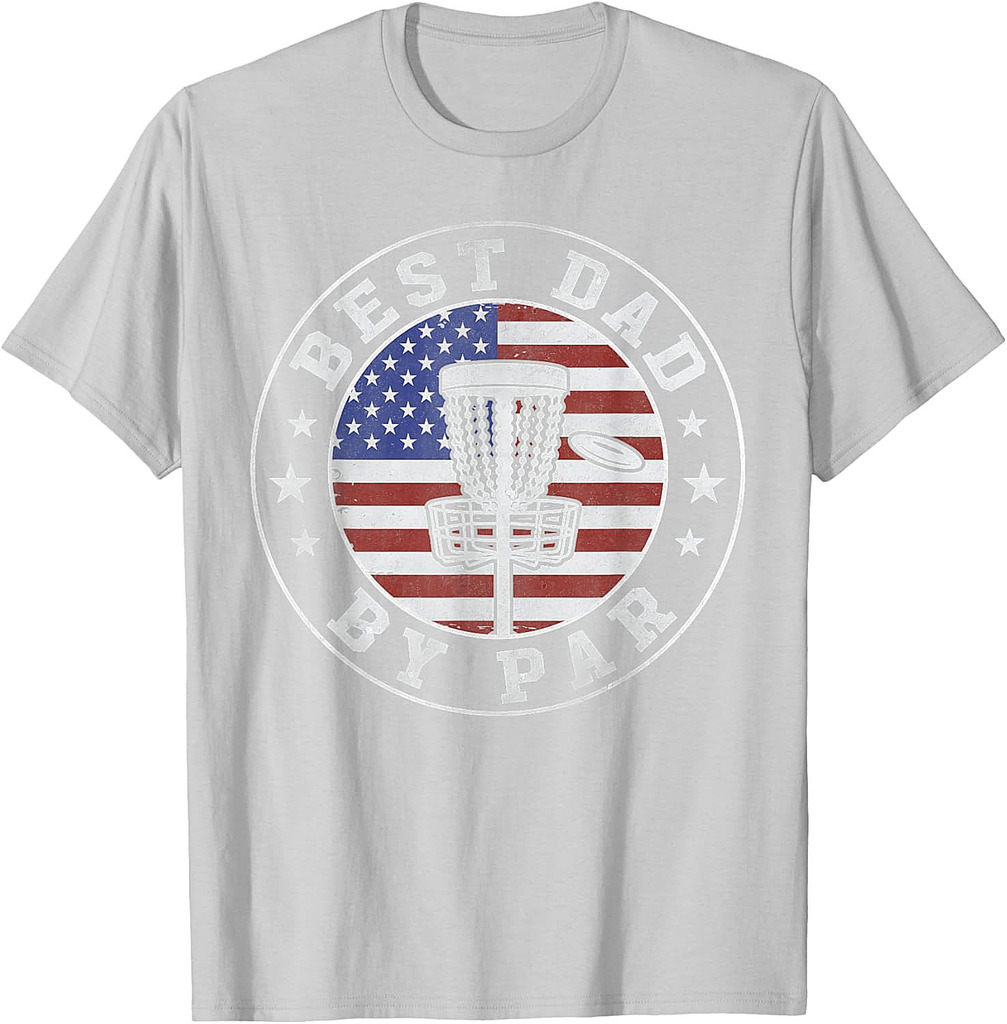 Funny Best Dad By Par Disc Golf Father's Day USA Flag Men T-Shirt