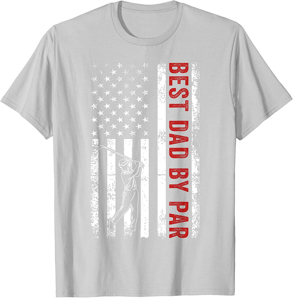 Funny Best Dad By Par Golf Father's Day USA Flag T-Shirt
