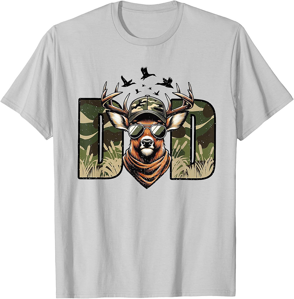 Retro Camo Dad Hunting, Camouflage Deer Funny Dad Matching T-Shirt