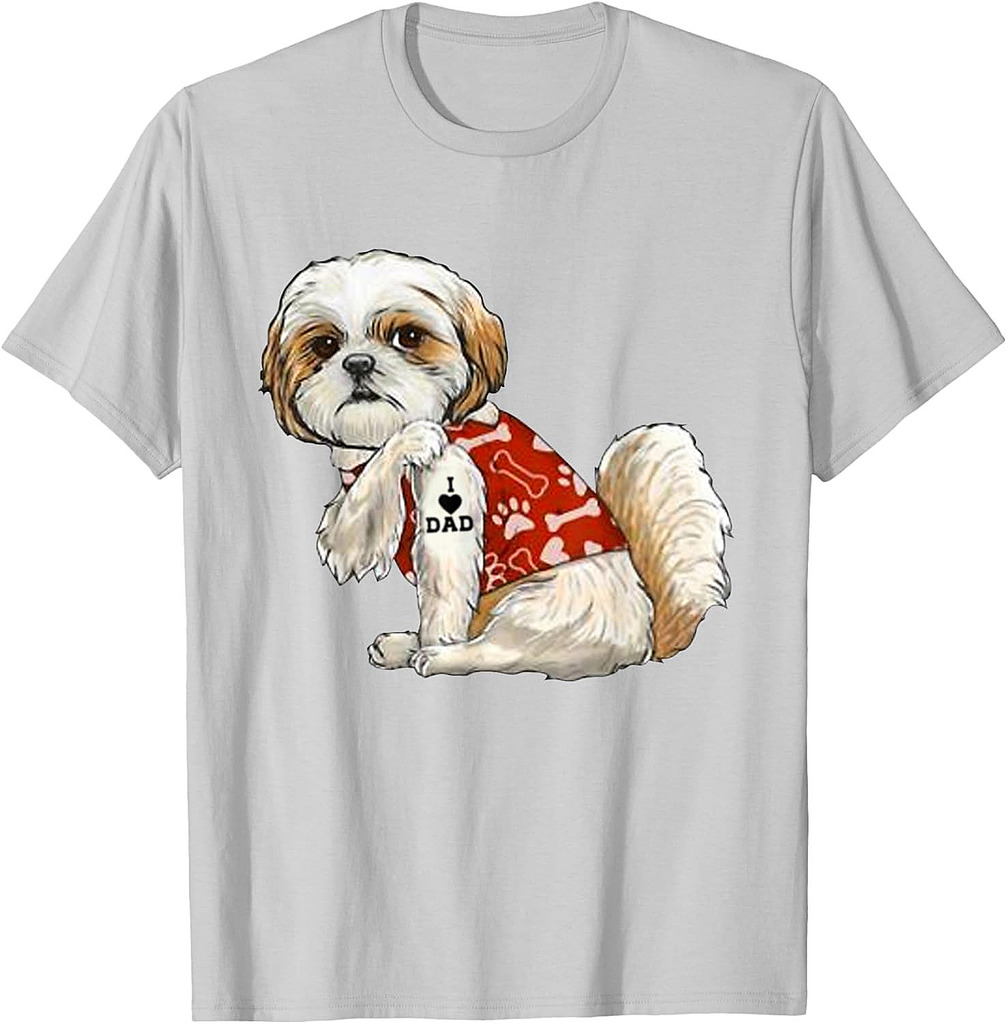 I Love Dad Tattoo Shih Tzu Dad Funny Father's Day Gift T-Shirt