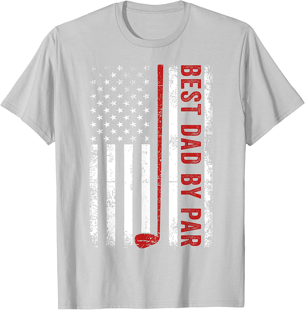 Funny Best Dad By Par Golf Father's Day USA Flag T-Shirt