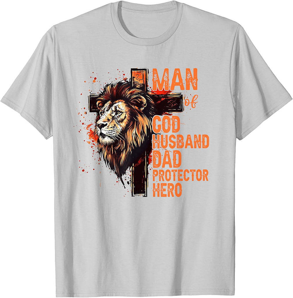 Man Of God Husband Dad Protector Hero Christian Fathers Day T-Shirt