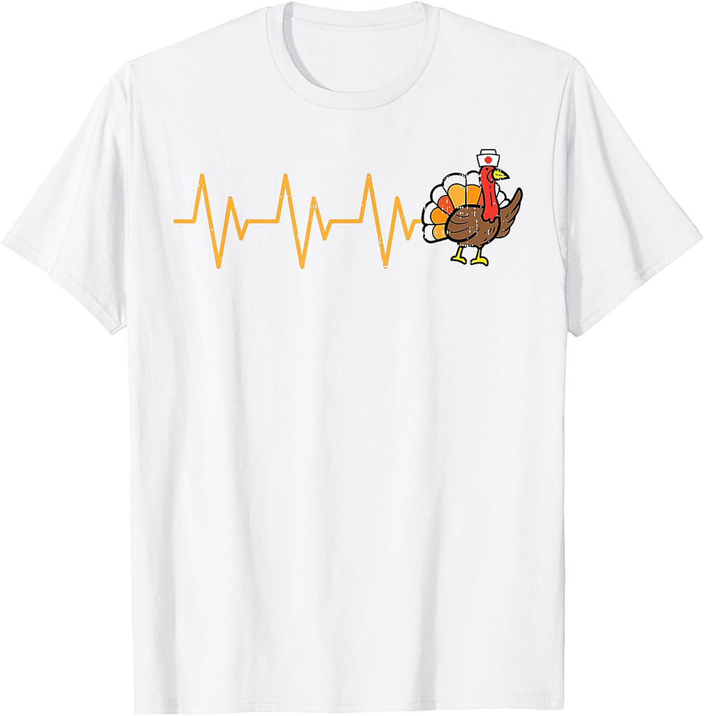 Heartbeat Turkey Nurse Thanksgiving Scrub Top Fall RN ICU ER T-Shirt