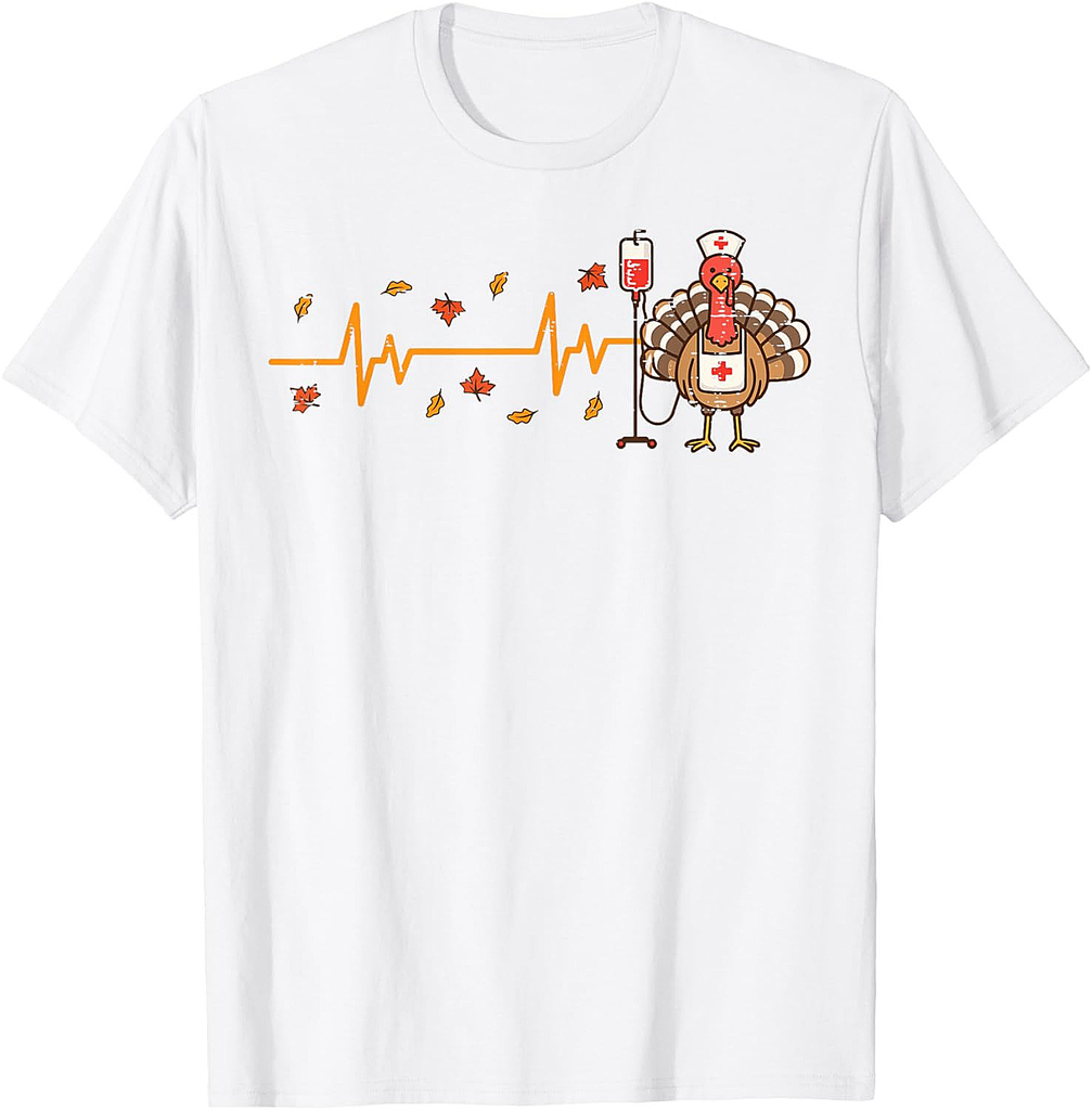 Thanksgiving Nurse Heartbeat Turkey Fall Scrub Top Women Men T-Shirt