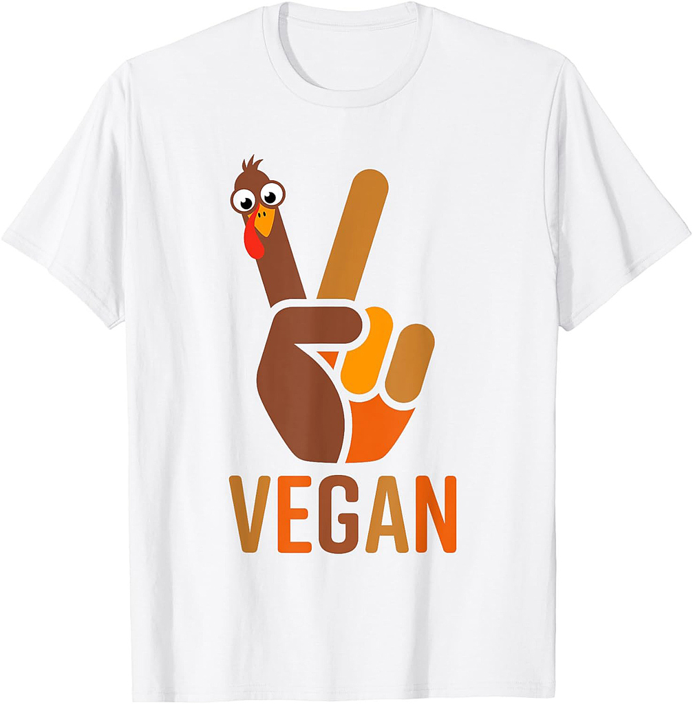 Funny Thanksgiving Shirts Women Men Peace Sign Turkey Vegan T-Shirt