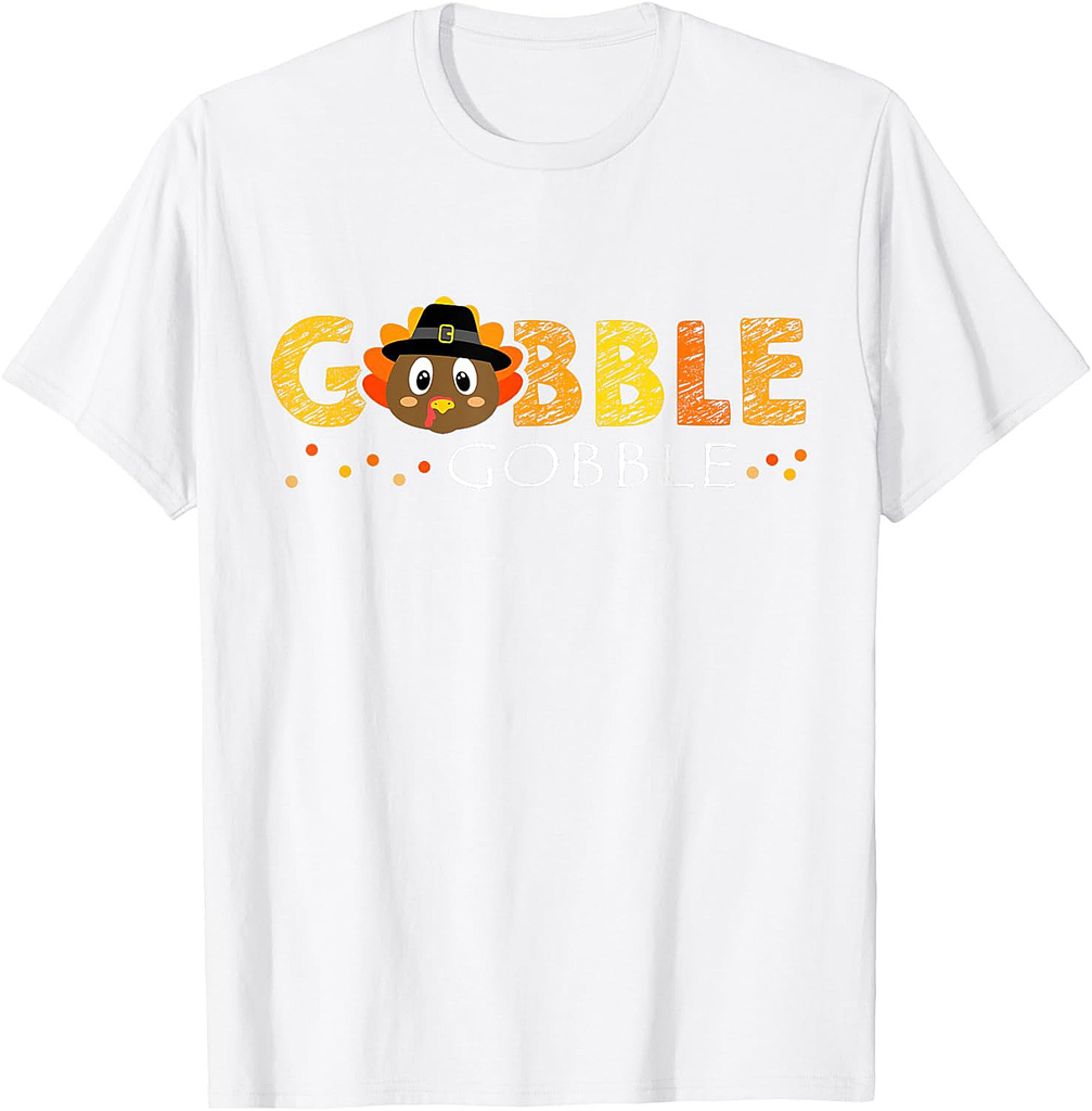 Cute Gobble Gobble Turkey Pilgrim Little Boys Thanksgiving T-Shirt