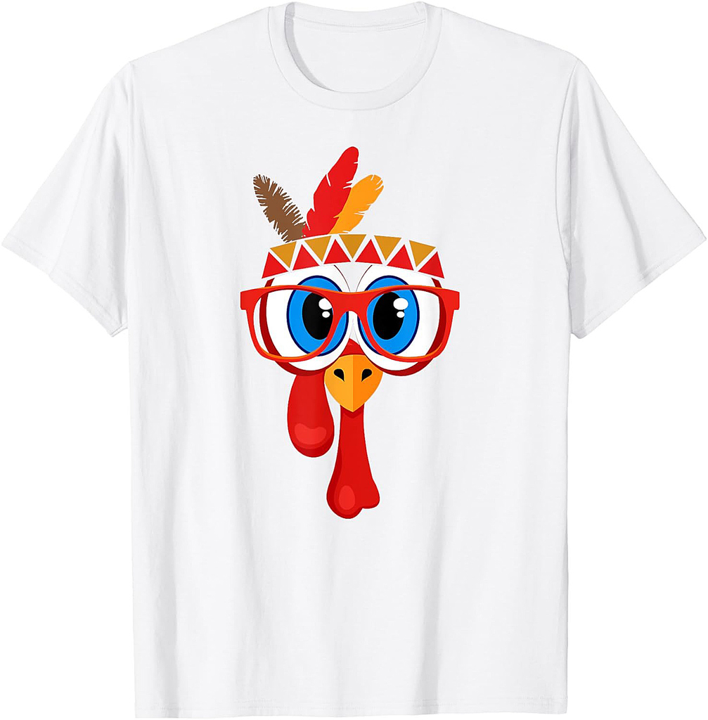Funny Thanksgiving Cute Turkey Face Sunglasses Blue Eyes T-Shirt