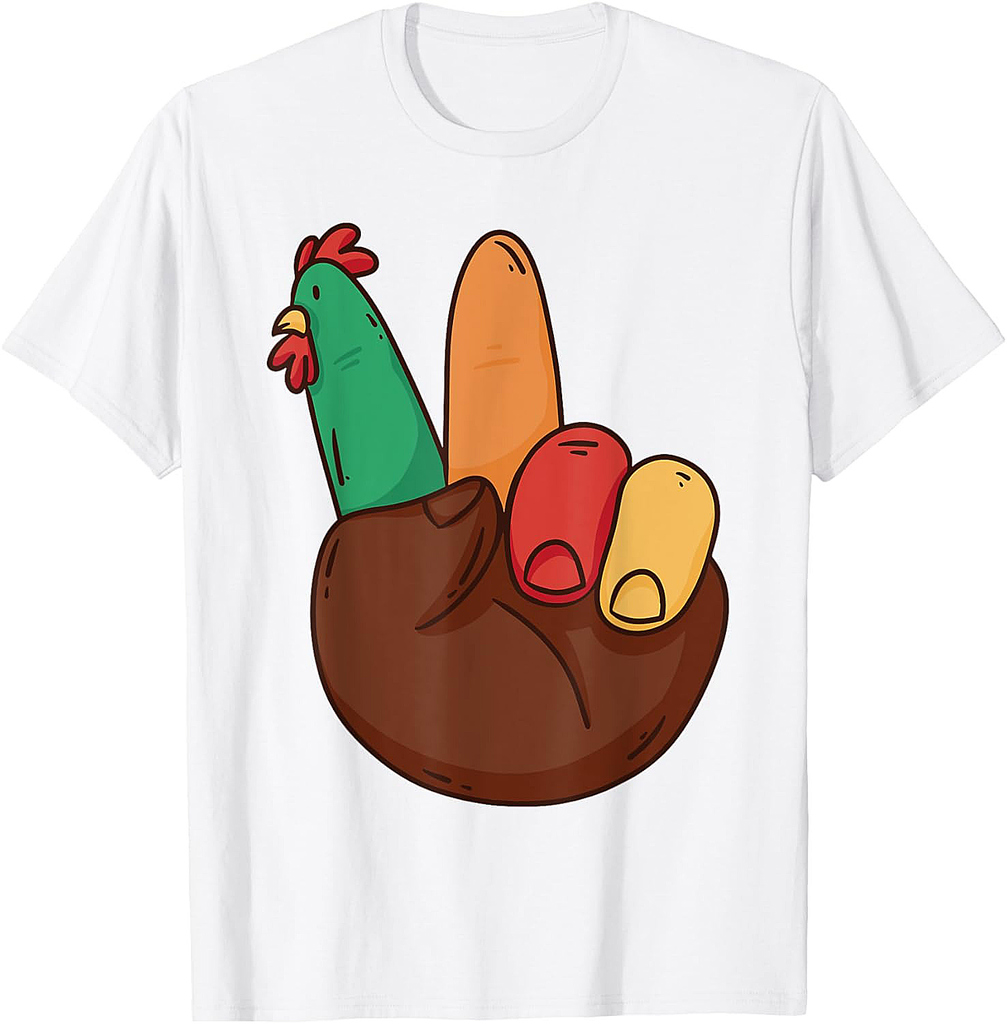 Hand Peace Sign Turkey Funny Thanksgiving Mens Womens  T-Shirt