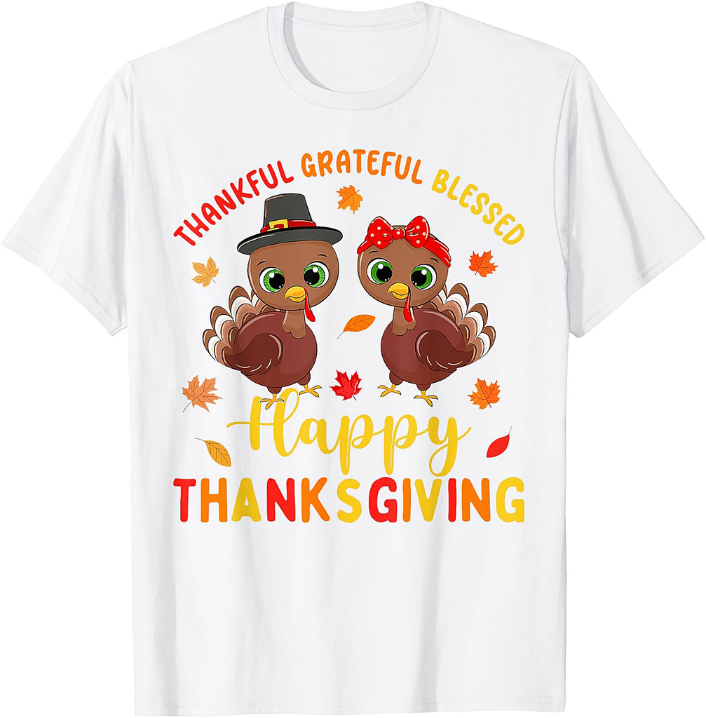 Thankful Grateful Blessed Thanksgiving Turkey Women Girls T-Shirt