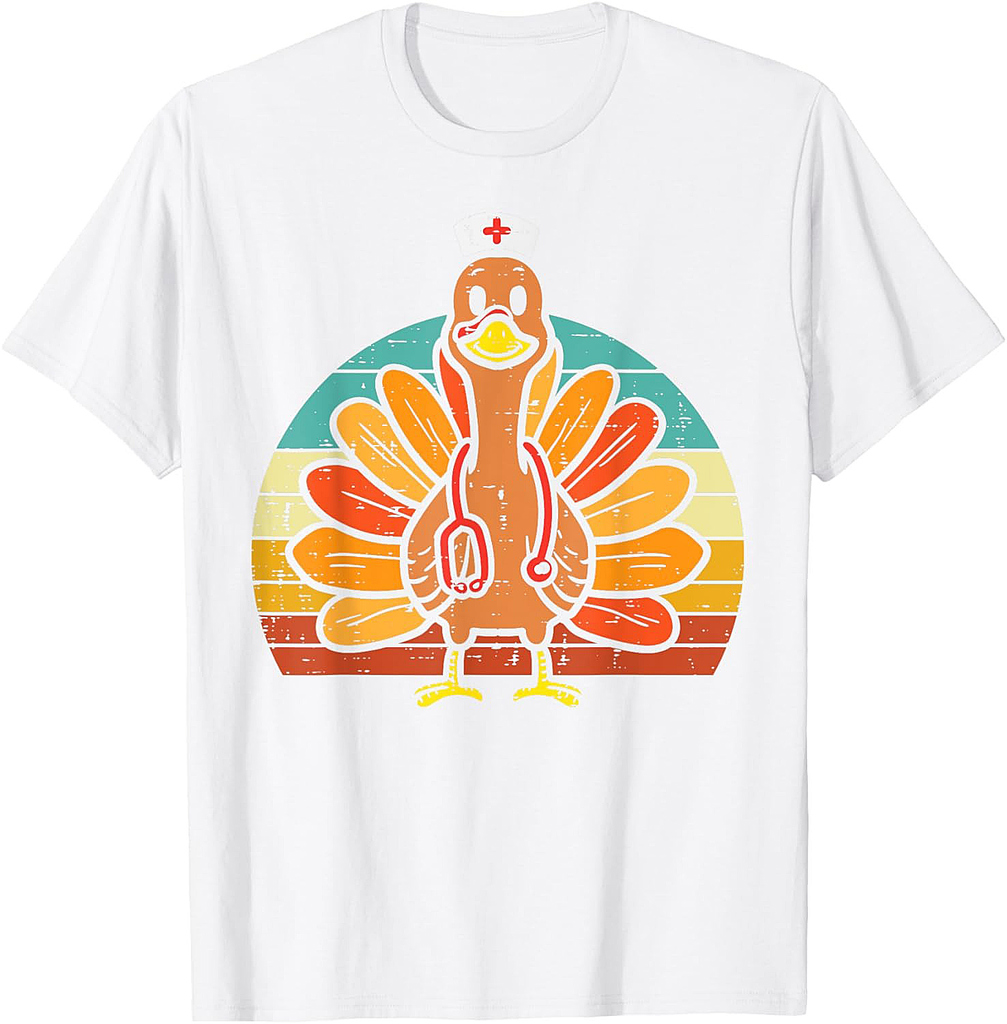 Turkey Nurse Stethoscope Thanksgiving Fall Scrub Top Women T-Shirt