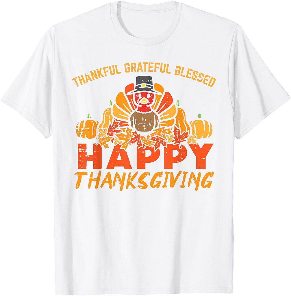 Thankful Grateful Blessed Happy Thanksgiving Turkey Women T-Shirt