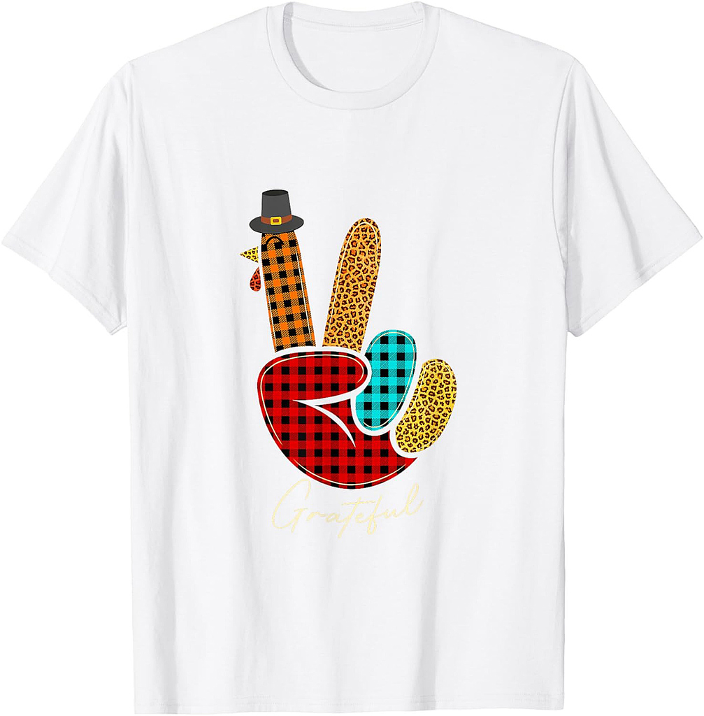 Peace Love Turkey Grateful Turkey Hand Sign Thanksgiving T-Shirt