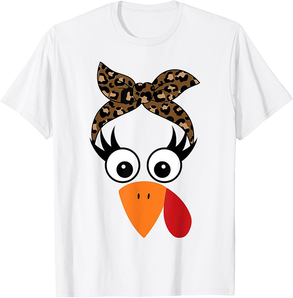 Turkey Face Leopard Headband Womens Thanksgiving Cute T-Shirt
