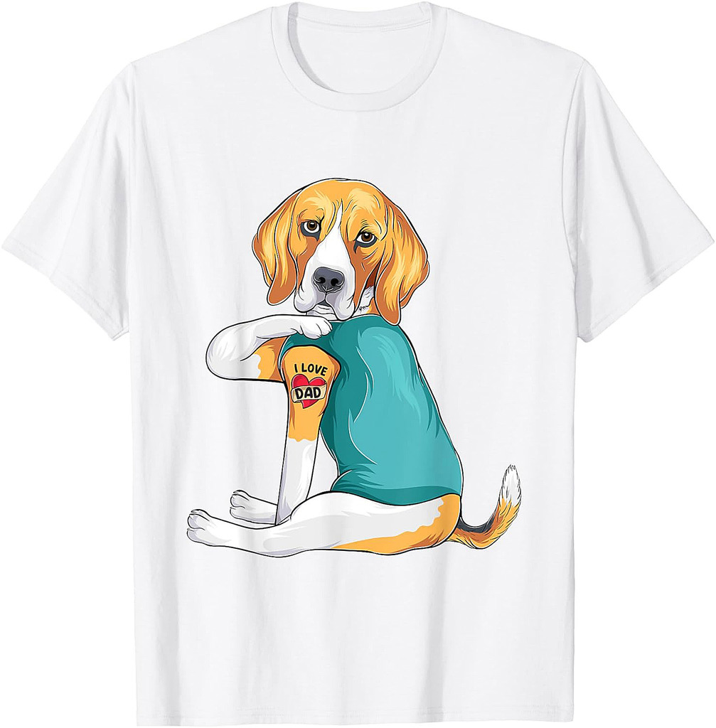 Father's Day Gift Funny Dog Dad Beagle I Love Dad Tattoo T-Shirt