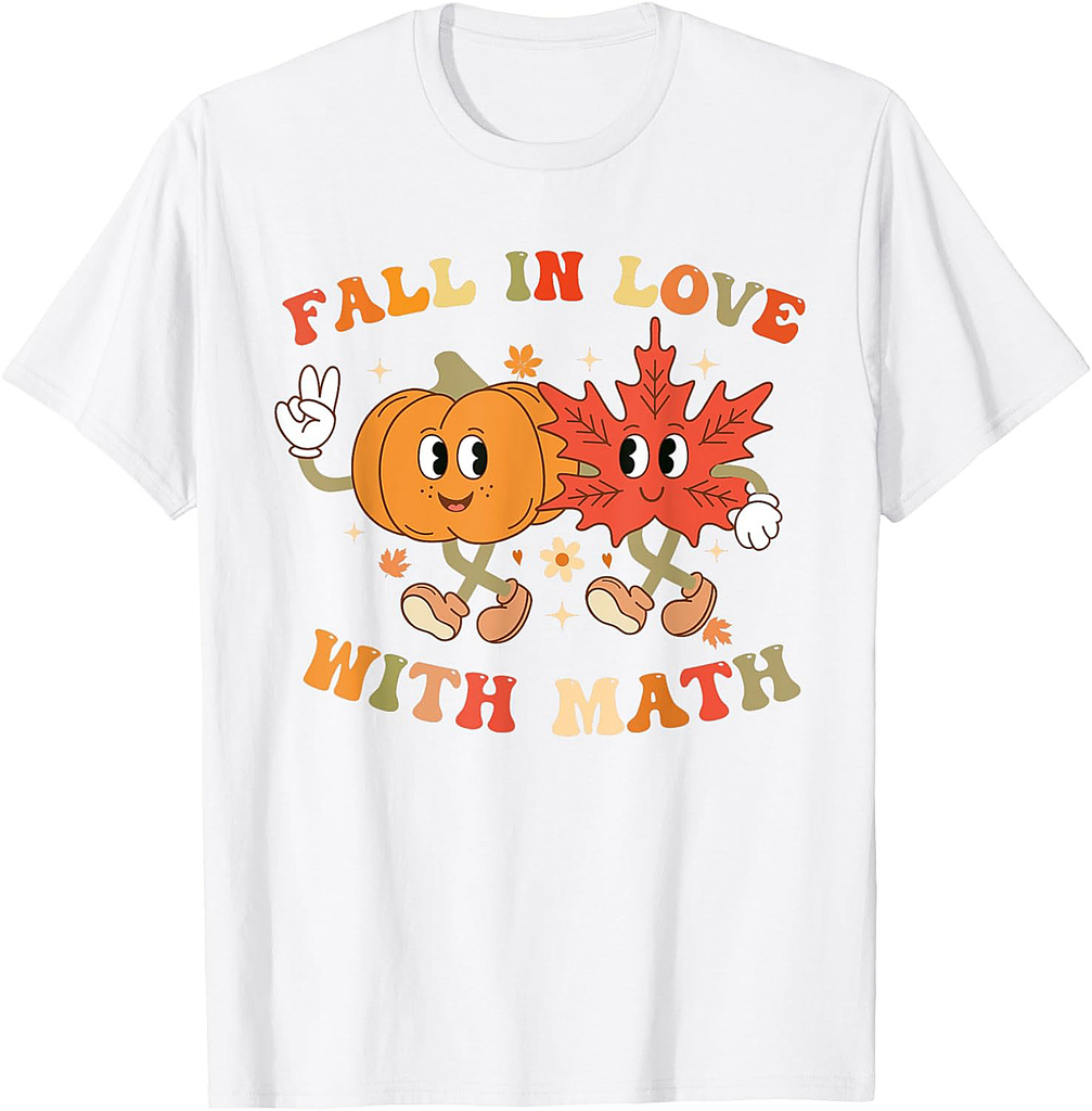 Fall In Love with Math Retro Thanksgiving Teacher Math Fall T-Shirt