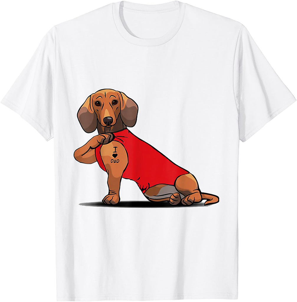 Dachshund Tattoos I Love DAD Sitting Funny Gift Father's Day T-Shirt