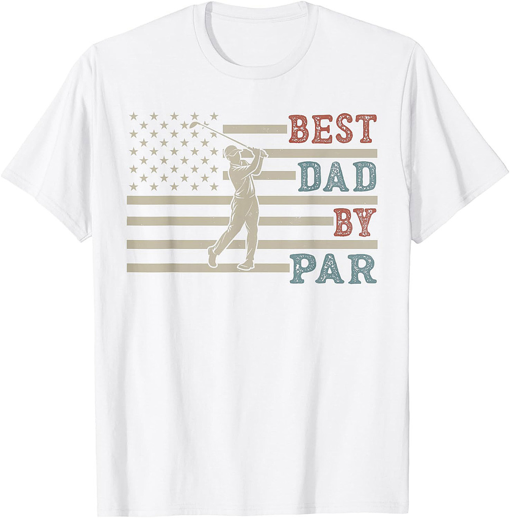 Funny Best Dad By Par Golf Father's Day USA Flag T-Shirt