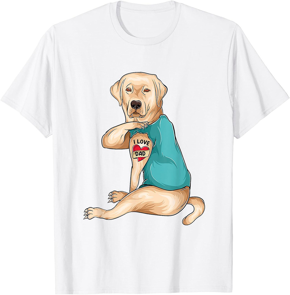 Father's Day Tattoo I Love Dad Funny Labrador Tattooed T-Shirt