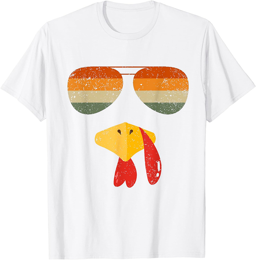 Turkey Face With Sunglasses Funny Thanksgiving For Boys T-Shirt