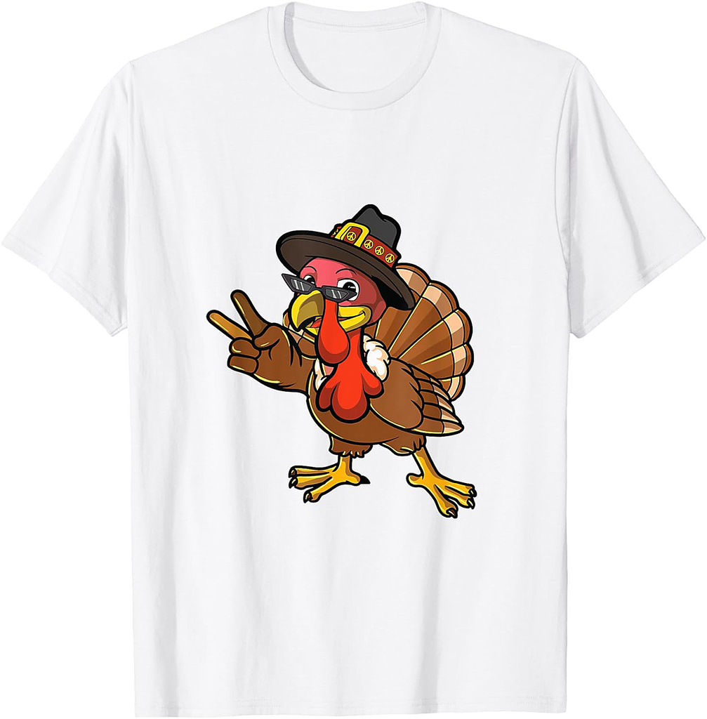 Peace Hand Sign Thankful Turkey Thanksgiving T-Shirt