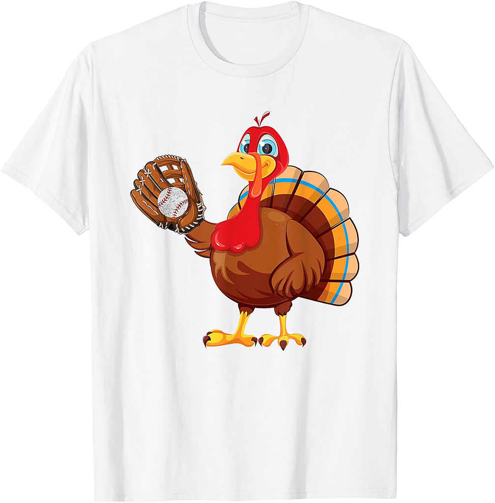 Baseball Player Turkey Funny Thanksgiving Day T-Shirt
